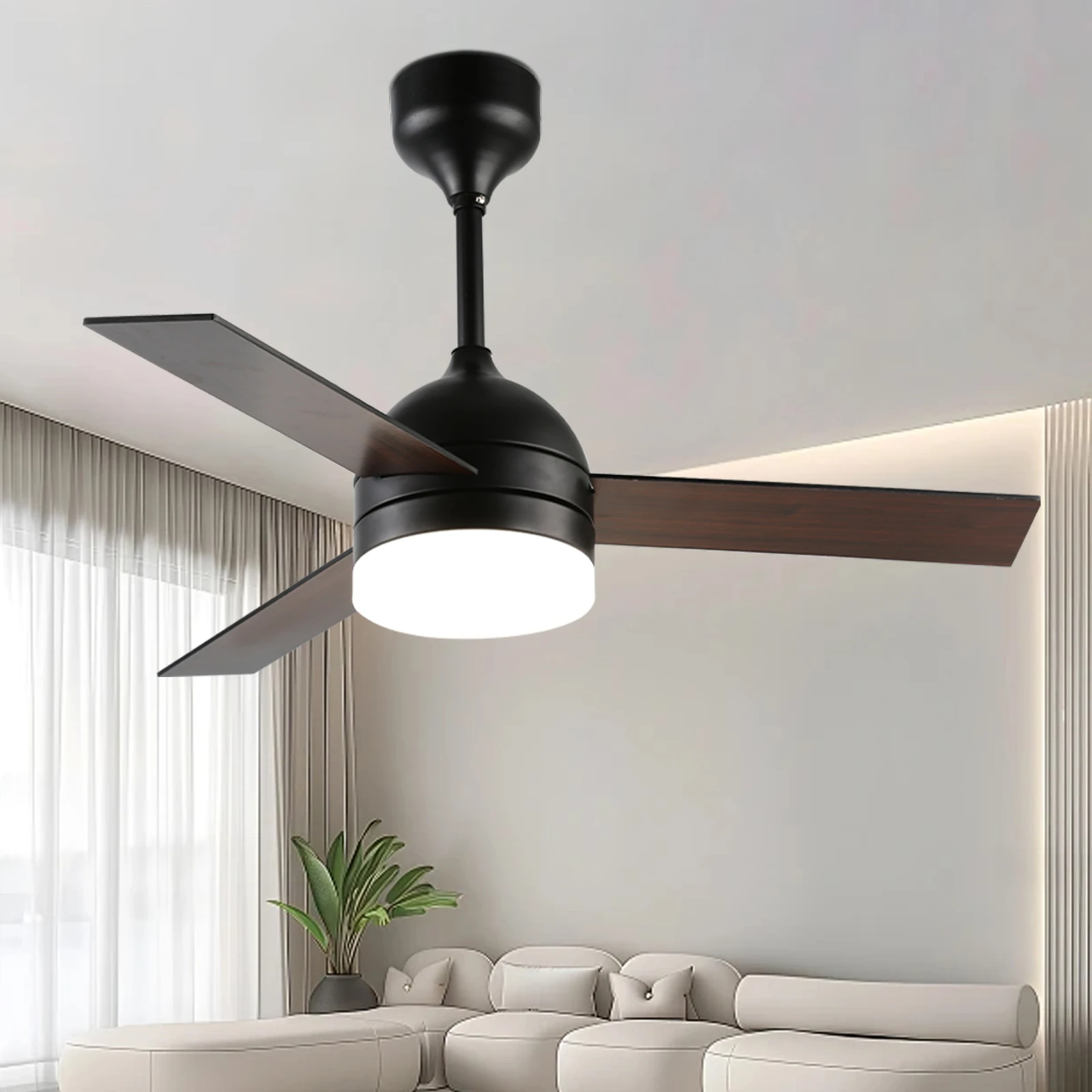 Modern 40-Inch LED Indoor Ceiling Fan Light Low Profile Remote Control 4 Plywood Blades DC Motor Electric Air Cooling for Hotels