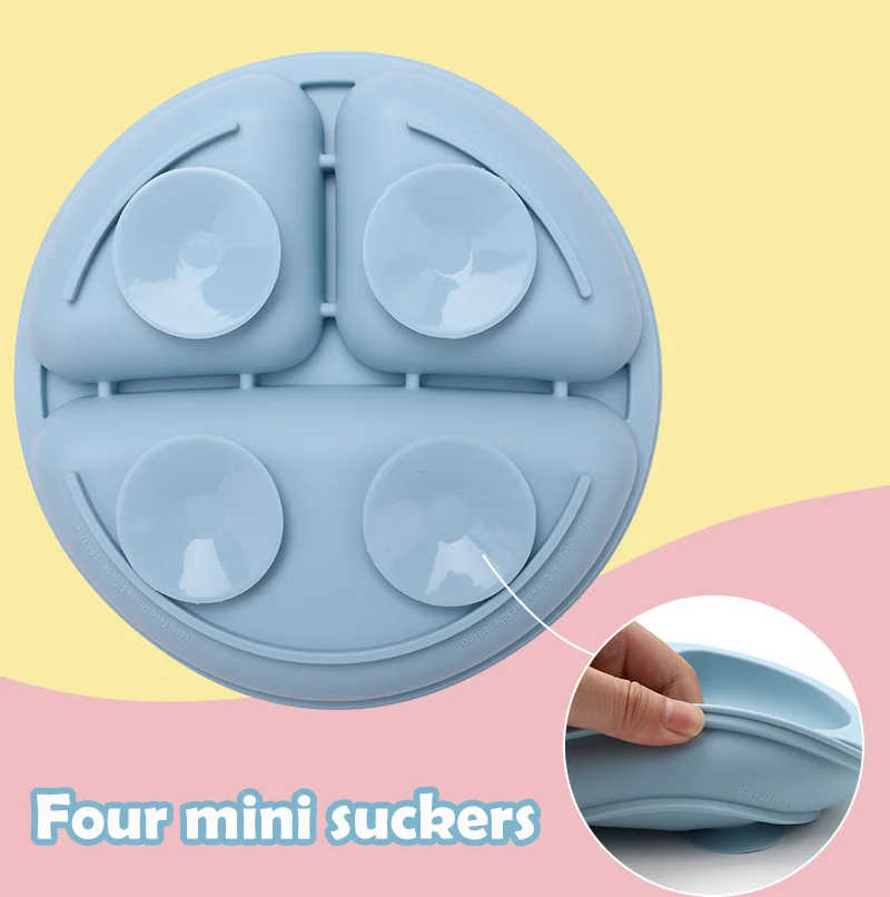 Baby Led Weaning Feeding Silicone Suction Plate Divided Unbreakable