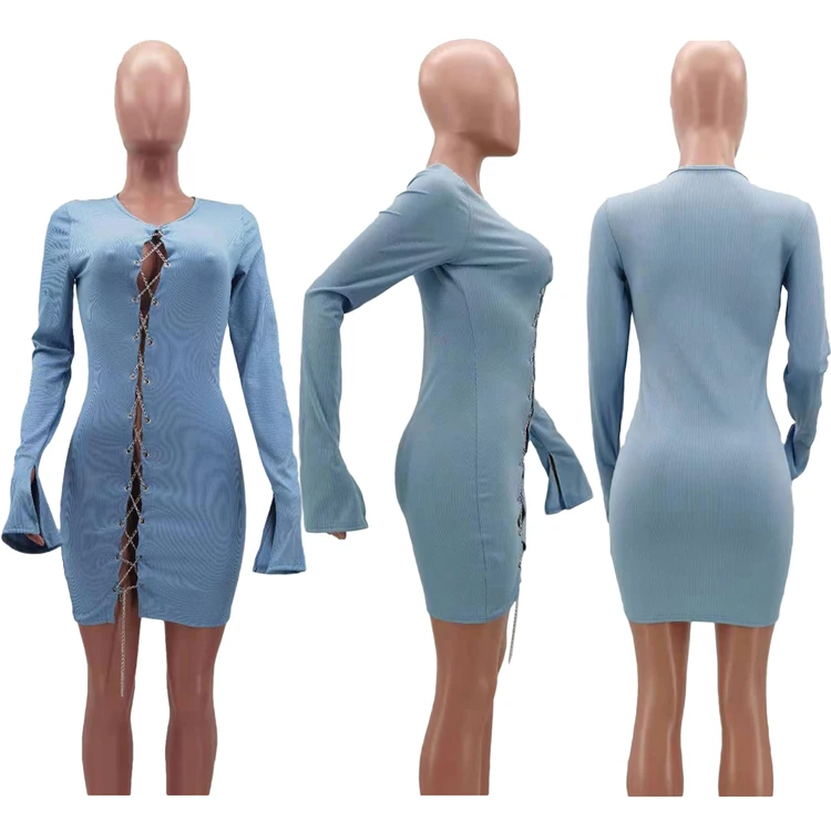 Best Quality Lacing Popular Spring Clothing Moen Women Casual Party Dress Sexy Dresses