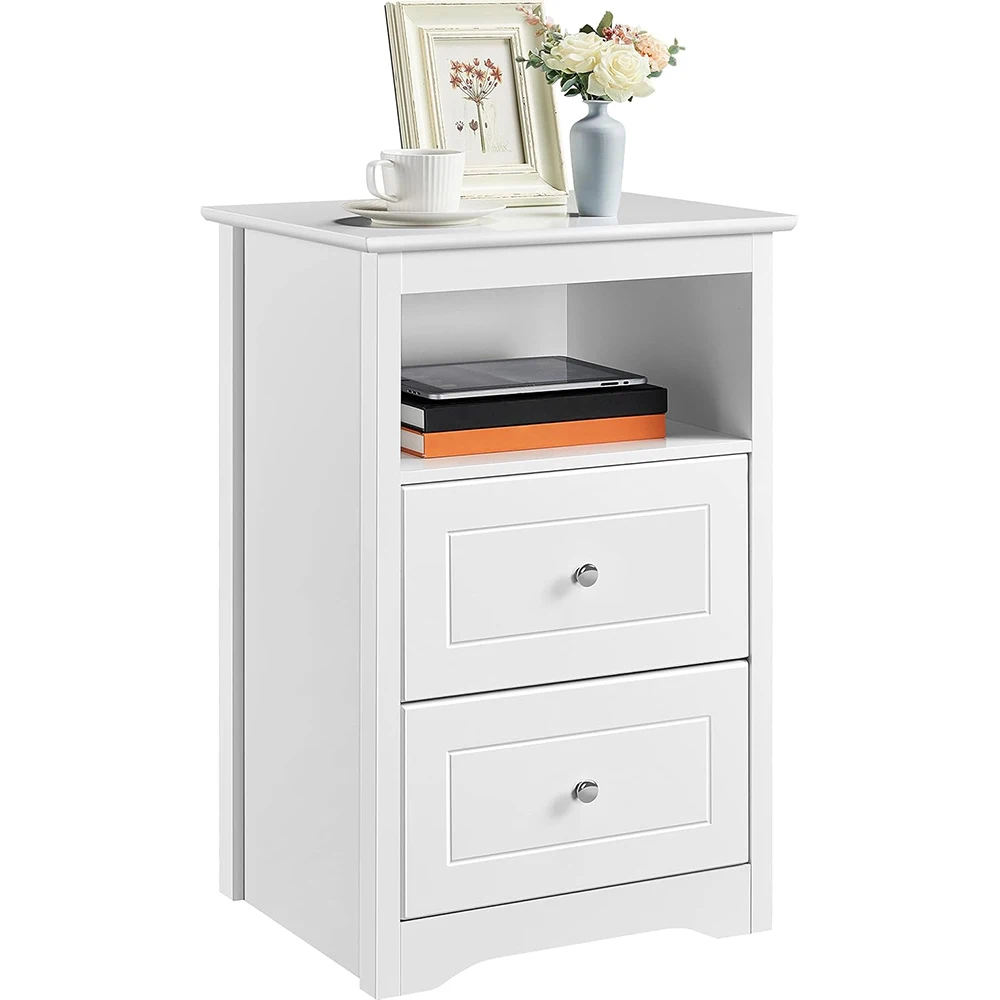 Modern Nightstand 2 Drawer 1 Open Shelf 29" Tall Bedside Table Wooden File Cabinet Telephone Table Storage Bedroom Assembled