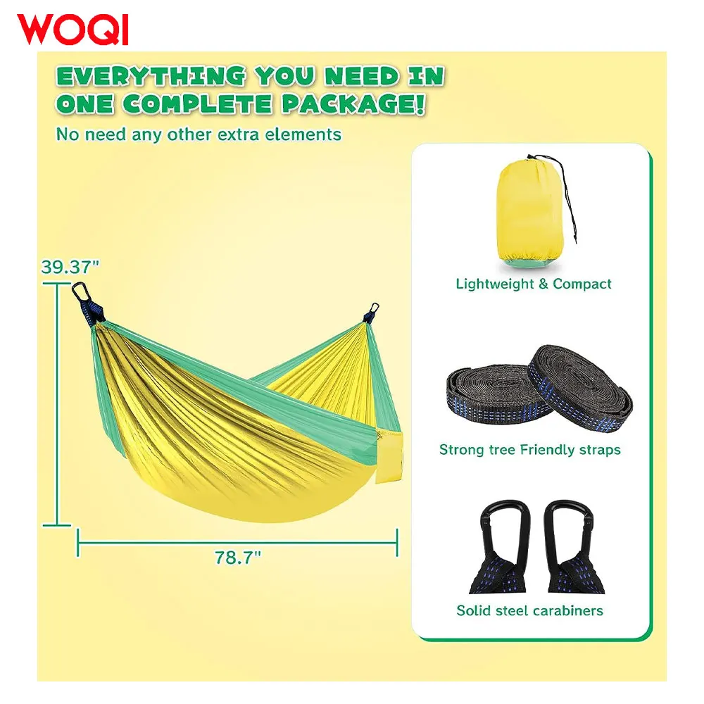 WOQI Single and Double Portable Durable Lightweight Nylon Camping Hammock Suitable for Indoor and Outdoor Use with Tree Straps
