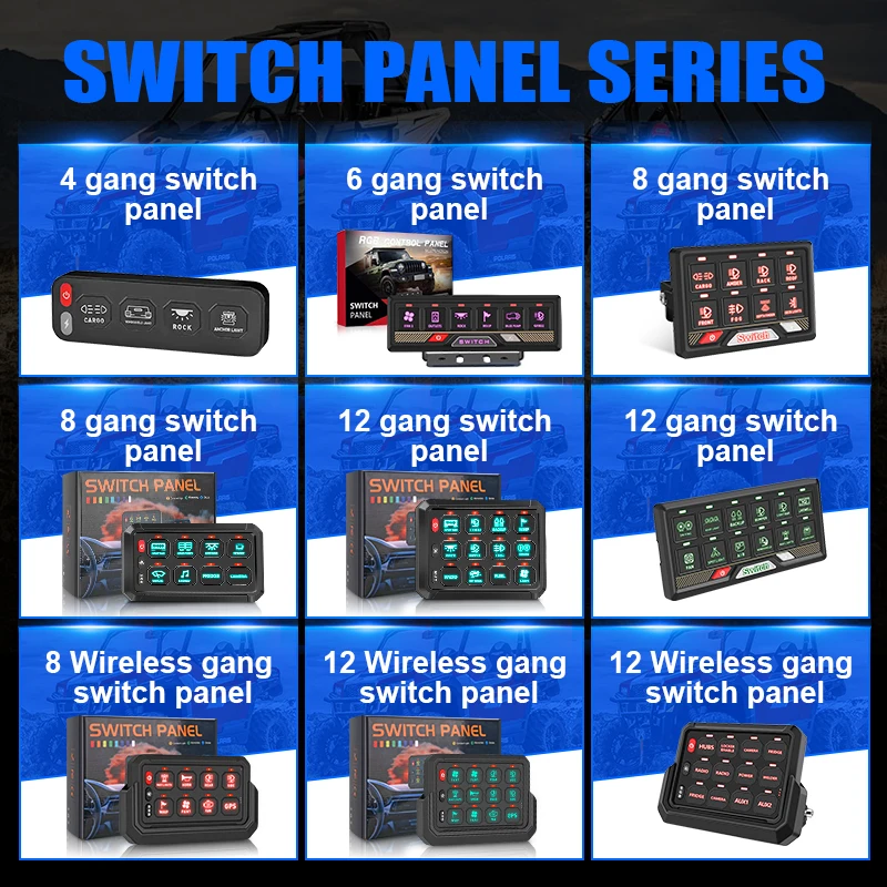 8 Gang Wireless Control off road button Switch Panel 12V RGB Dimmer ...