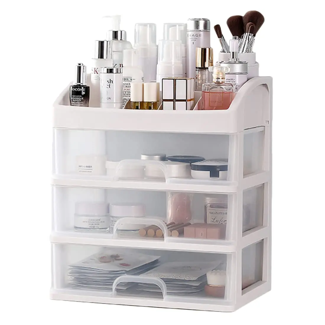 White Makeup Organizer Includes 3 Drawers,Cosmetic Display Cases,Makeup Storage Box Buy