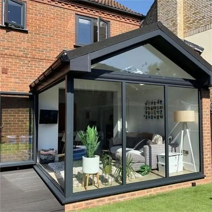 JBDhome Modern Aluminium Glass Sunroom Cheap Prefabricated Wooden Frame with Tempered Flat Roof for Residential Villa Solarium