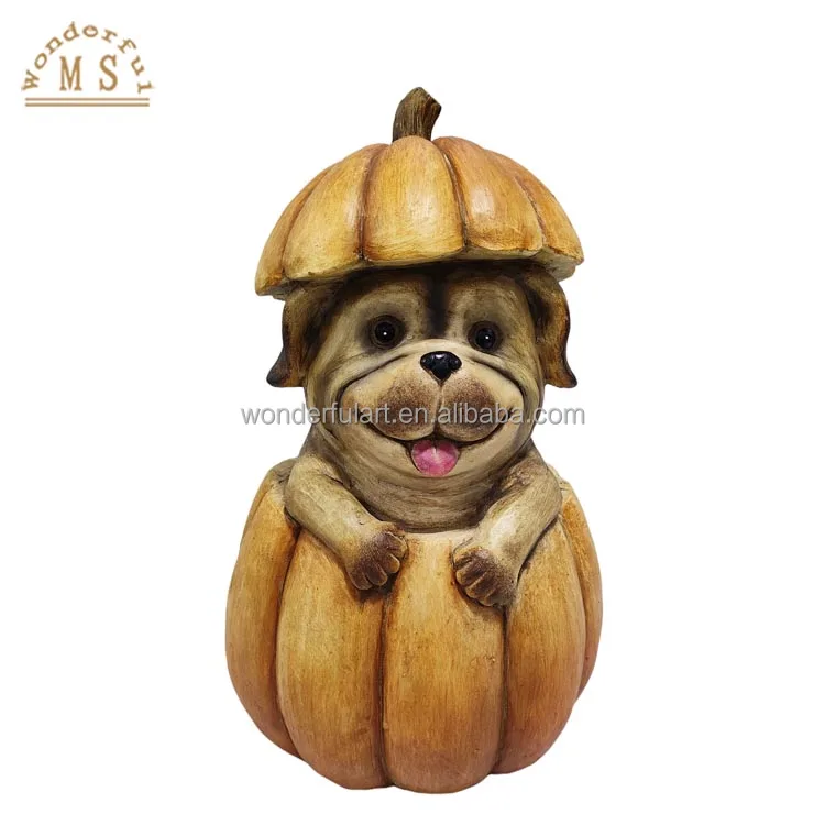 Baby Dog and Pumpkin Playing Statue Homedecor Puppy Resin Crafts Pumpkin Shape Gift for Harvest Festival and Thanksgiving Day