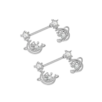 5Pair/Set Ursa  Moon Pentagram Nipple Medical Stainless Steel Perforated Barbell Ring Cubic Zircon Milk Ring Jewelry