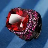 Bague en corindon rouge, or noir, taille ajustable