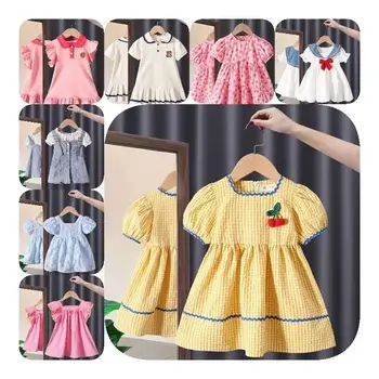 Children Girl Clothing Kids Clothes Plain Color Summer Sleeveless Little Girls Dress with Ruffle Bow