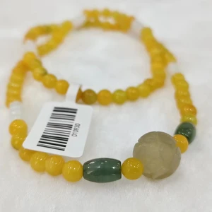 Ethnic Three Circle Yellow Jade Bracelet Women's Lotus Pendant Bead String Multi Layer Jade Bracelet