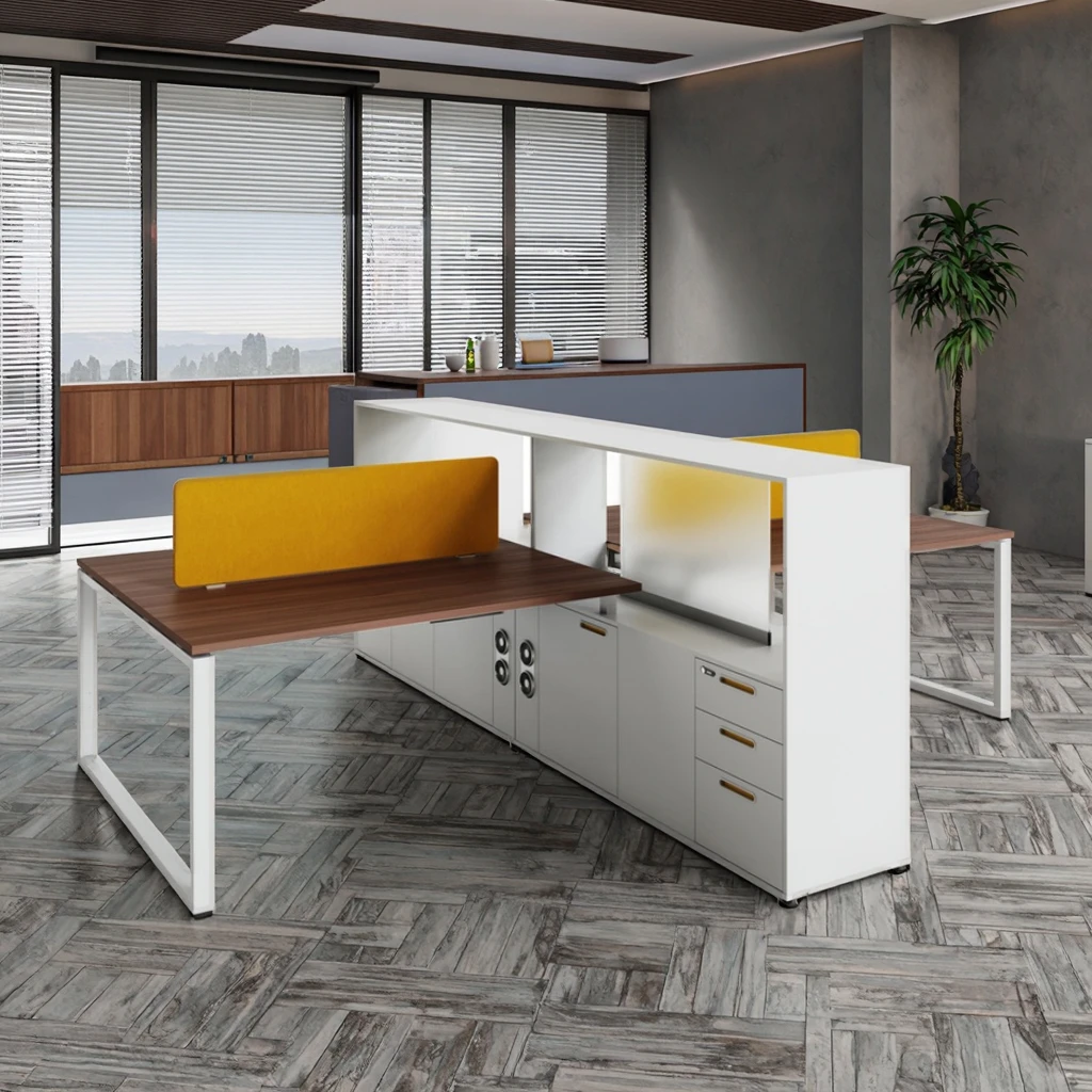 Executive Workstation Desk Double-Side Cabinet Storage Panel System Steel Frame Modern Corporate Furniture Space Management 3