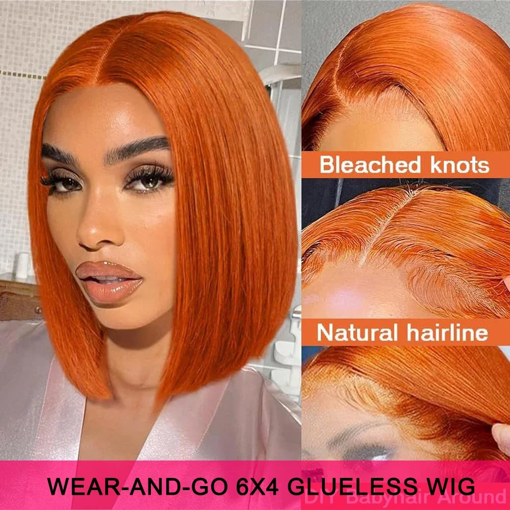 Parrucca senza colla 350 Capelli umani pre-pizzicati Colore zenzero Chiusura in pizzo dritto per principianti_voghion.com