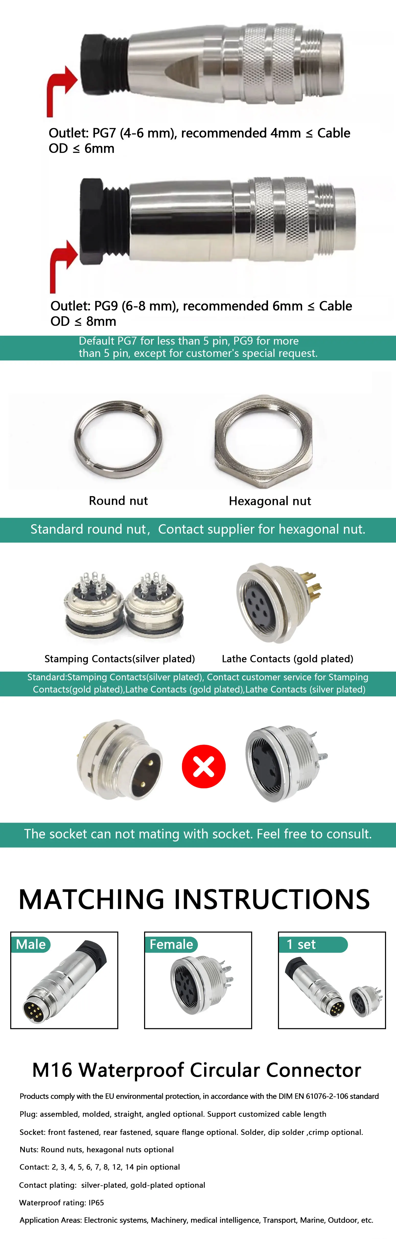 High Quality M16 Connector Waterproof IP67 C091 2 4 5 8 10 12 14 Pin Electrical Male Female Plug Socket Connector