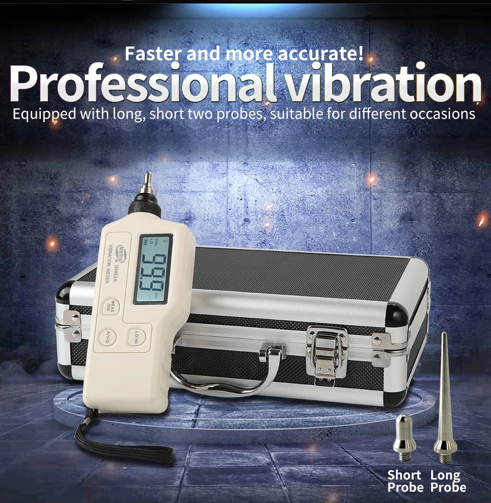 GM63B Portable LCD Digital Vibration Meter Probe Vibration Analyzer Industry