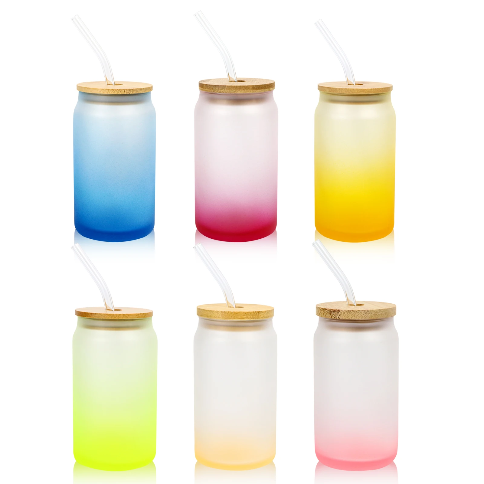 Матовая прозрачная сублимационная банка для пива в форме банка с бамбуковой крышкой и соломинкой, 12 унций, 16 унций