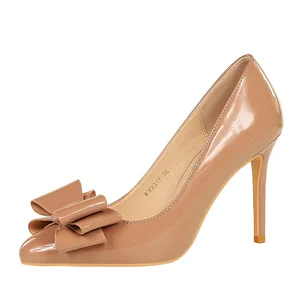 European American Style Bowknot Elegant Women's Thin Heels Stiletto Patent Leather Pointed Toe Summer Super Height Increasing