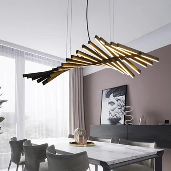 Nordic modern minimalist living room restaurant bar office long strip chandelier creative decoration pendant light