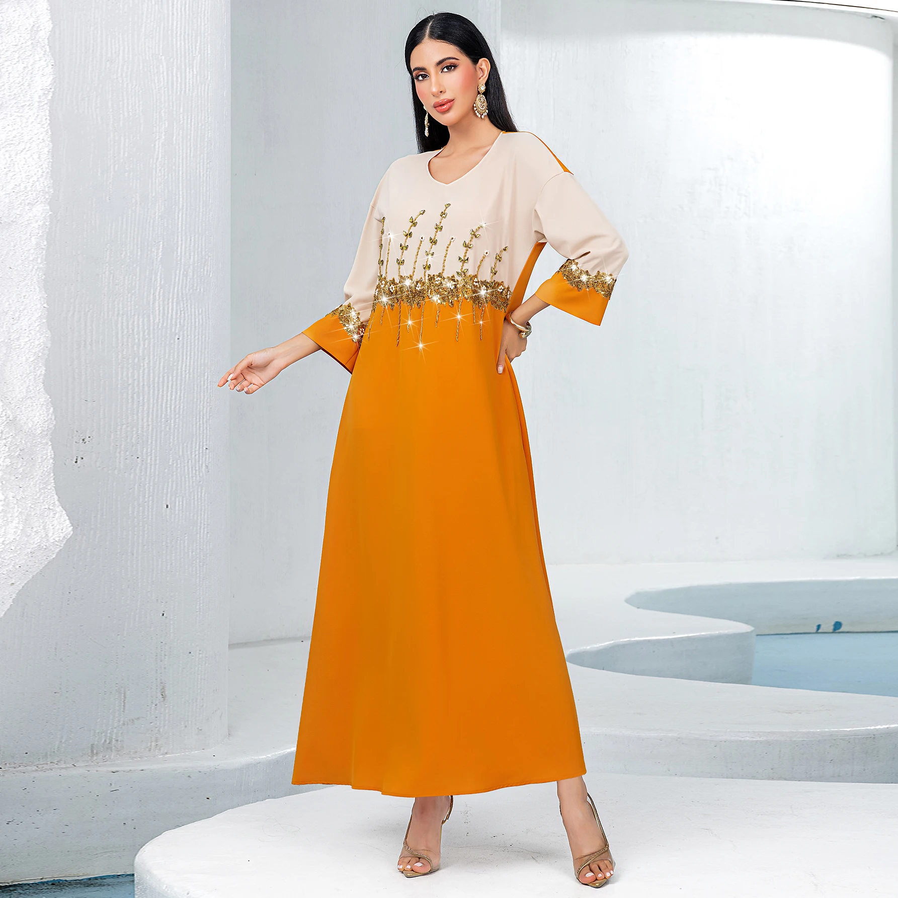 Eid Party Wedding Dresses for Women Turkey Patchwork Beaded A-Line Evening  Elegant Long Maxi Dress Moroccan Muslim Abaya