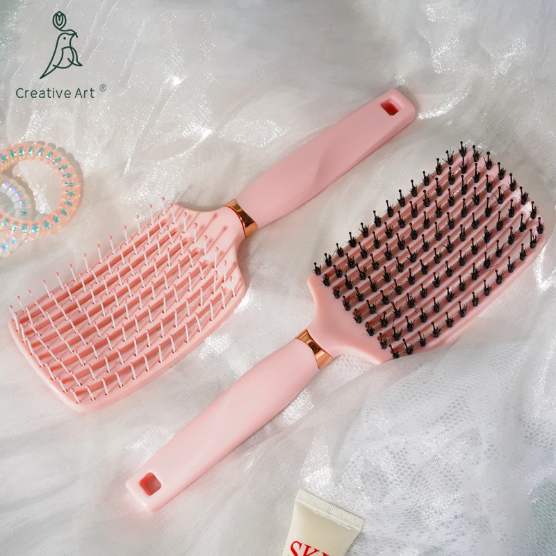 Plastic Nylon Massage Hairbrush Curved Vent Detanling Hair Brush For