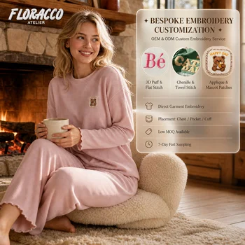 Women's Brushed Pajama Set Soft Breathable Long Sleeve Comfort Fit Pants Cozy Loungewear Autumn Winter Spring