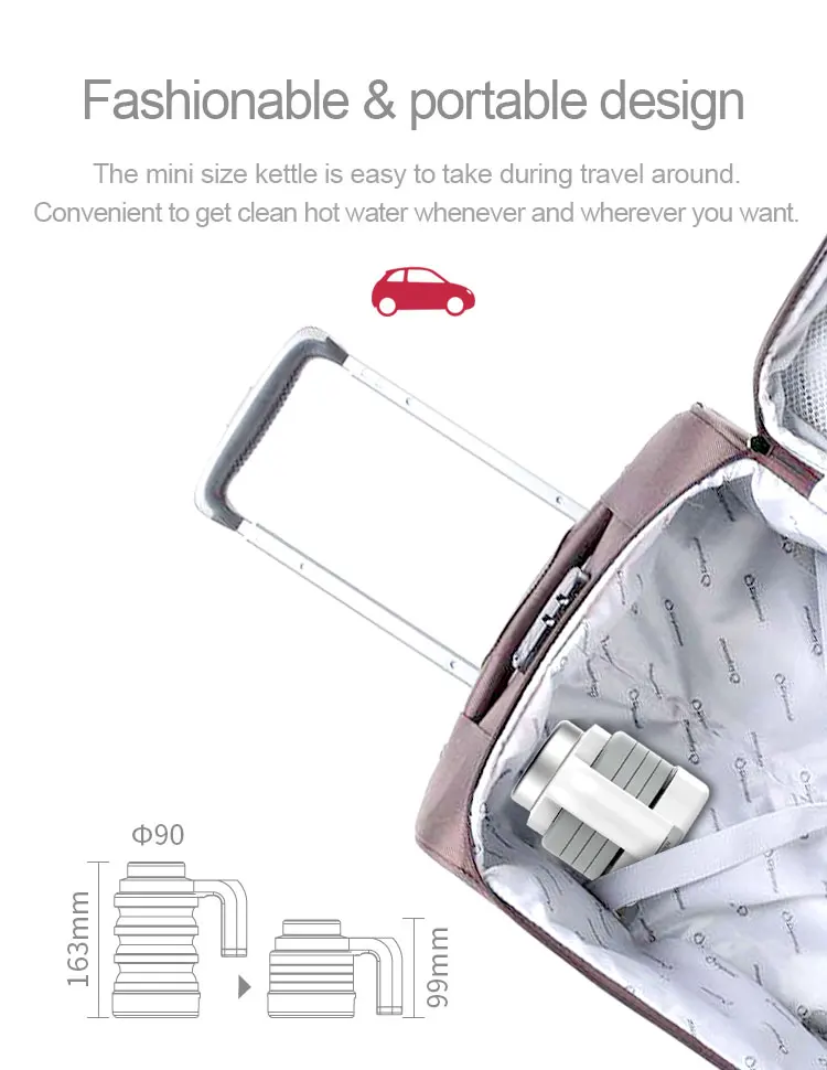 Fashionable 12V Travel Foldable Electric Kettle by Collapsable Design From Car Power Port for Camping & Travelling factory