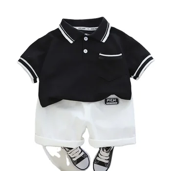 Summer New  Hot Selling Comfortable Pure Cotton Business Flip Collar Solid Color Simple  Short Sleeve Boys Set Wholesale