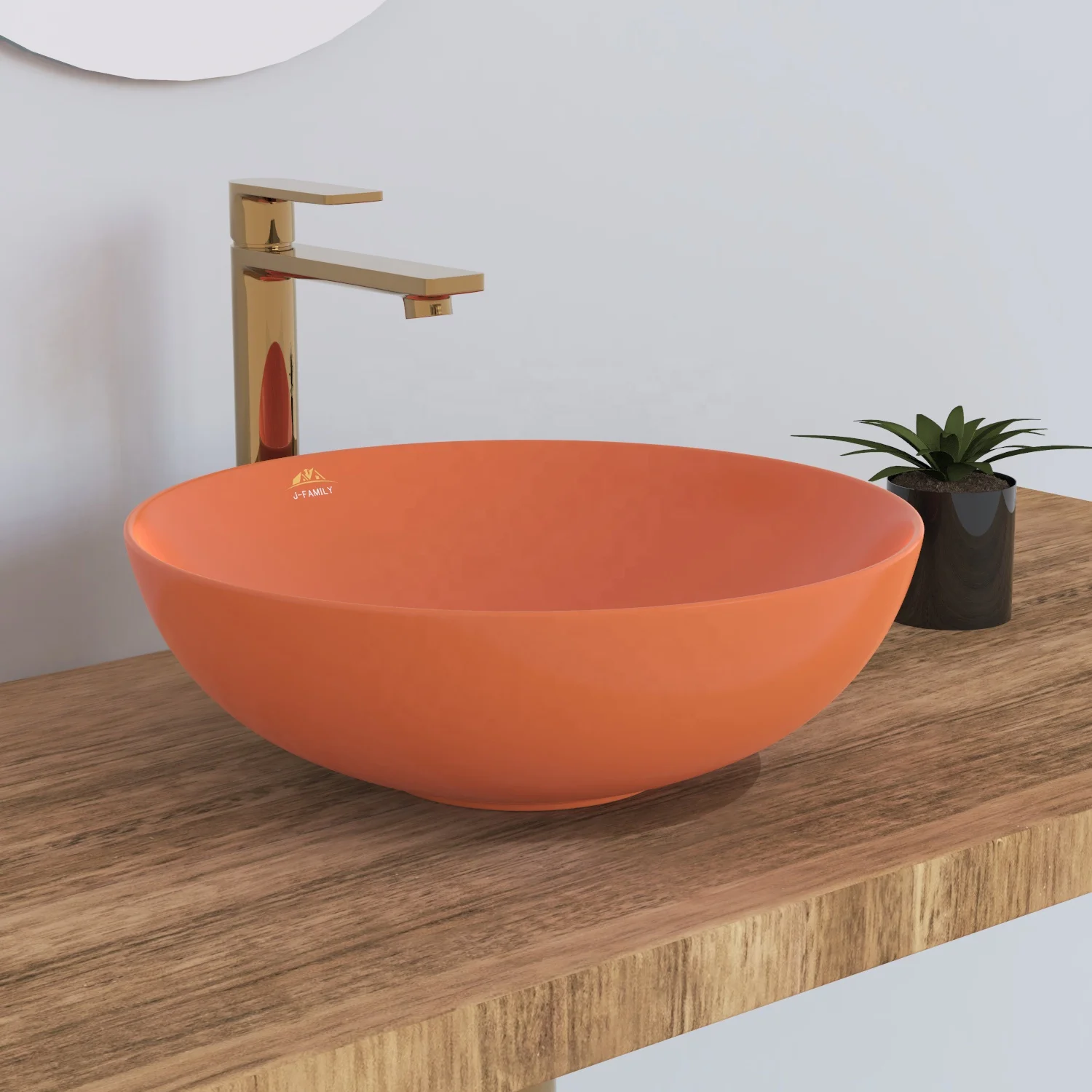 New Bowl Design Matte Orange Color Vessel Sink Counter Top Bathroom Wash Basin