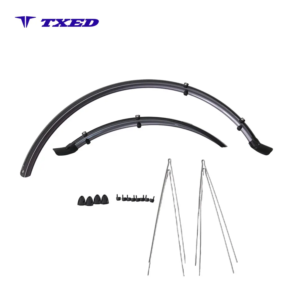 Black-Grey Bicycle Mudguard Set with Steel Stays, Universal Splash Guard for City and Commuter Bikes