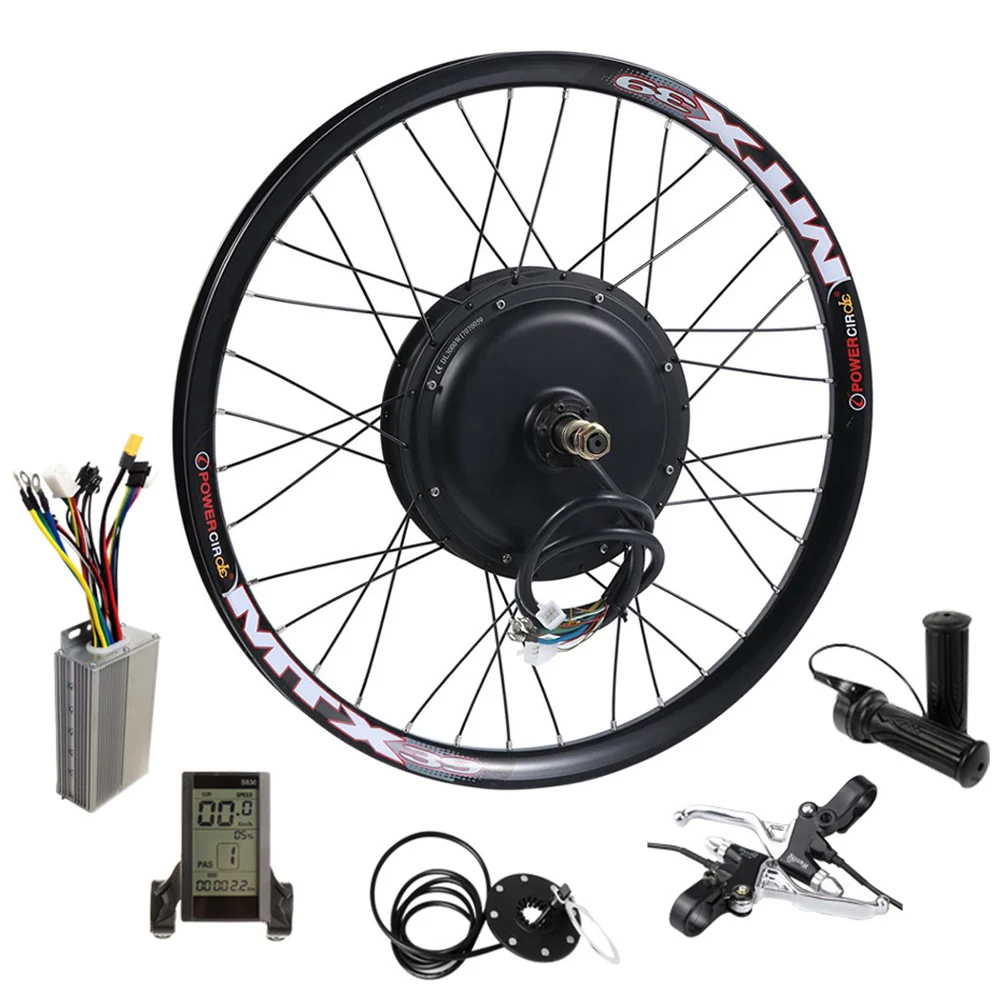 Kit di conversione per bicicletta elettrica da 20 pollici, 48 V, 30 A, per bicicletta elettrica, 1000 W, motore a conversione per bicicletta, motore a mozzo, indicatore del motore anteriore, per