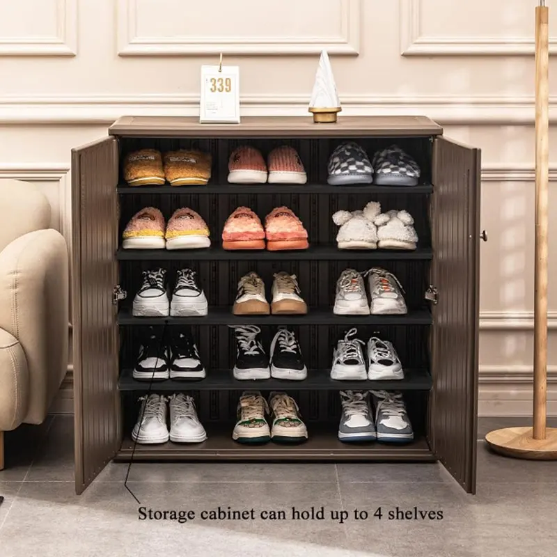 Outdoor Patio Furniture Storage Cabinet Plastic HDPE Easily Assembled Wood  Frame Rot Proof Pressure Garden Workshop Shoe Rack