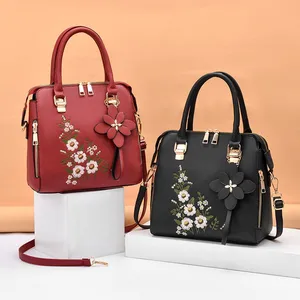 New Fashionable Embroidered Handbag Custom Woman Simple PU Leather Crossbody Bag Pure Color One-shoulder Bag With Zipper