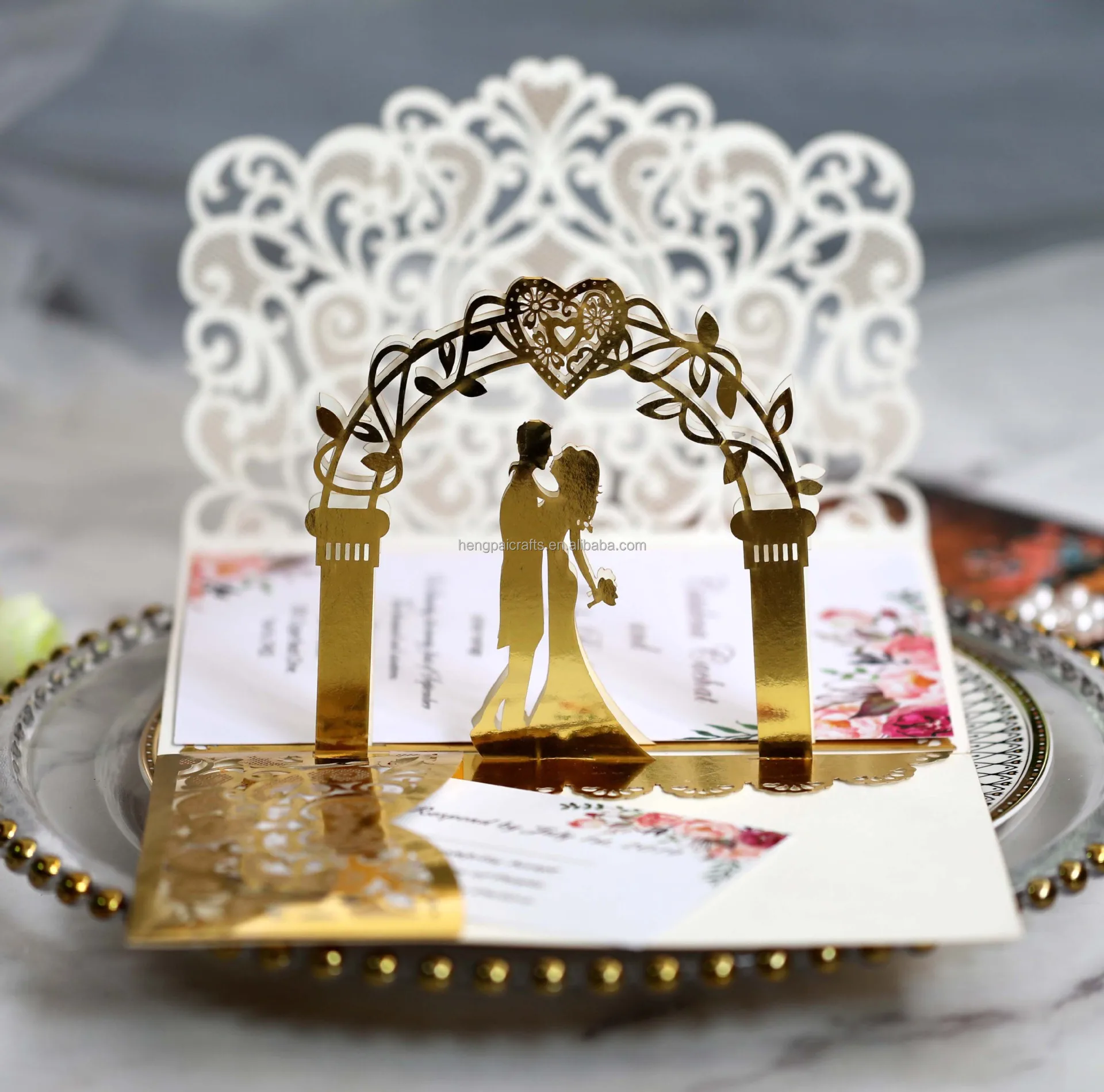 Details about   Laser Cut Wedding Invitations Card Elegant Tri-Fold Lace Business Greeting Cards 