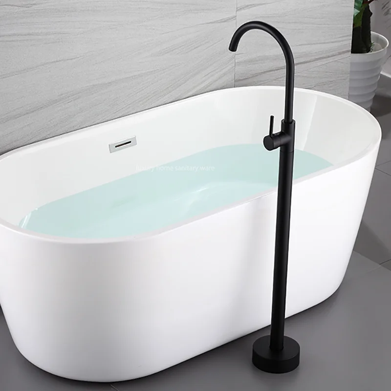 New Simple Design Independent Bathtub with Hand-held Shower Nozzle Matte Black Bathtub Mixer Faucet.