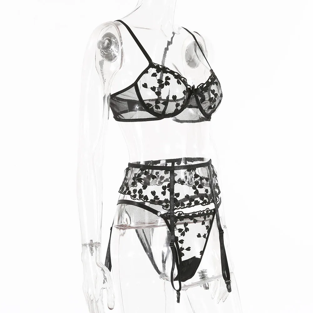 Lingerie Set Bra Slip Underwear Women's Lace 3 Pieces Transparent Flor – DA  NOTARE