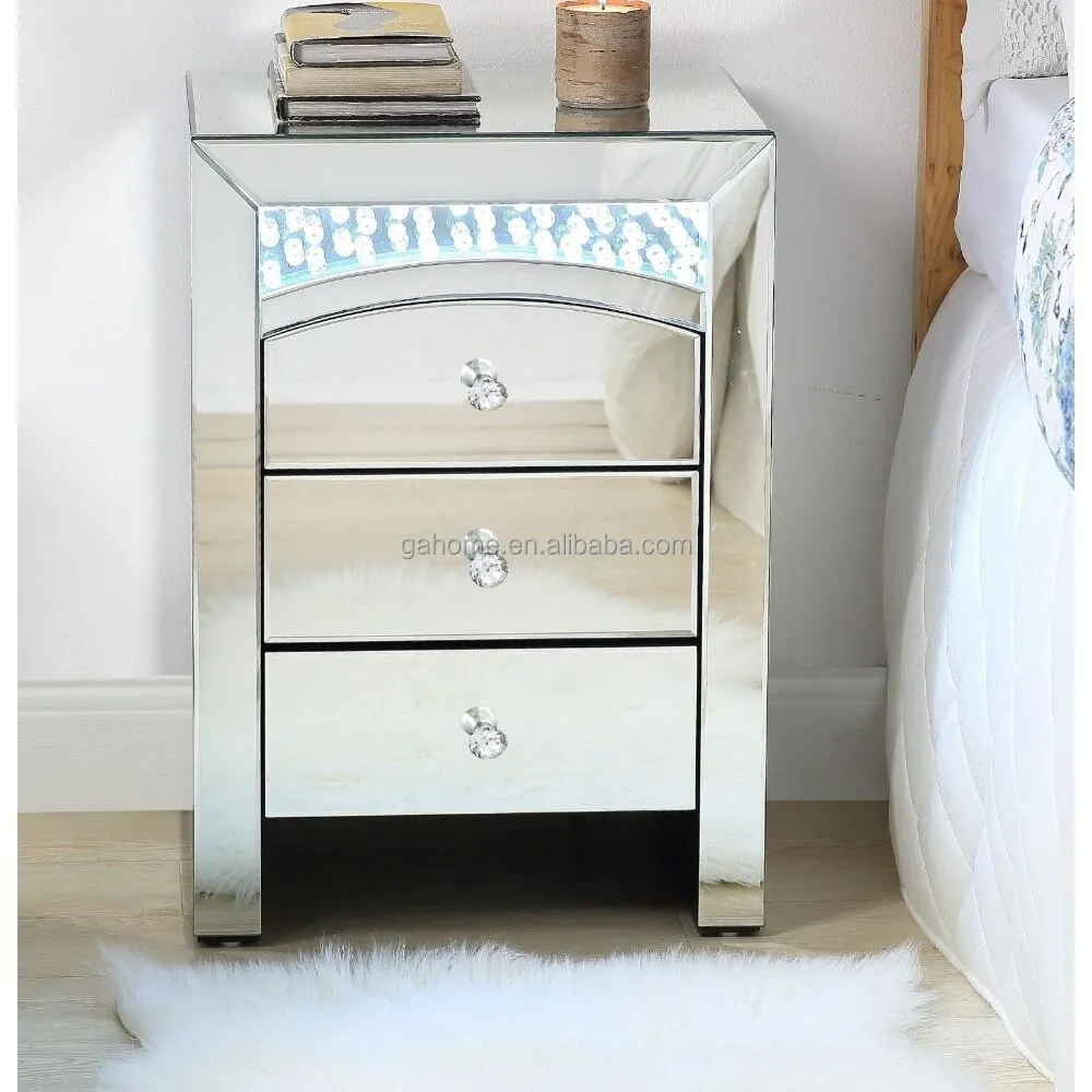 2023 Hottest Mirrored Nightstand Bedside Table Mirrored Lamp Night