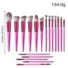 18-piece barbie-pink makeup brush set with wooden handles