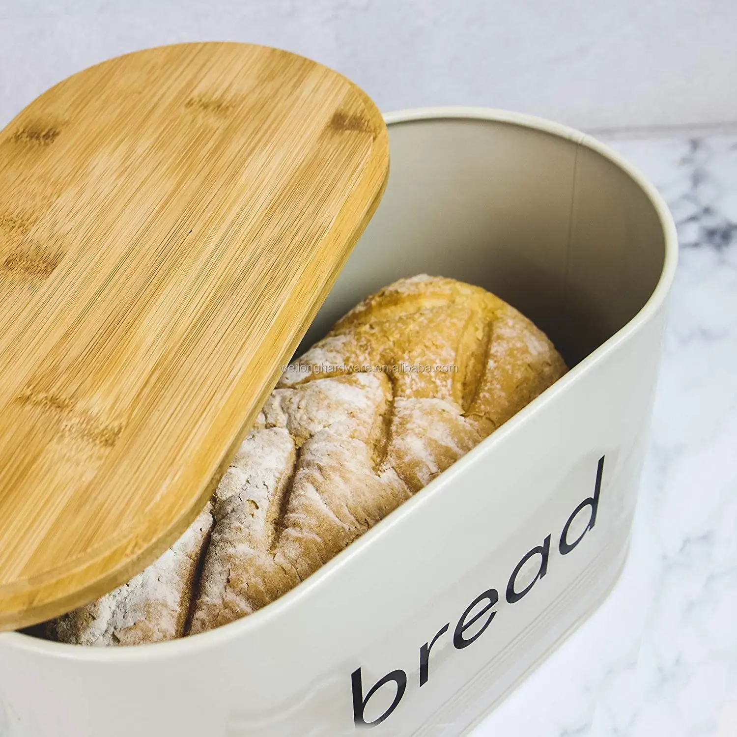 Kitchen Bread Bin Metal Oval Bread Box Storage Canister Container With