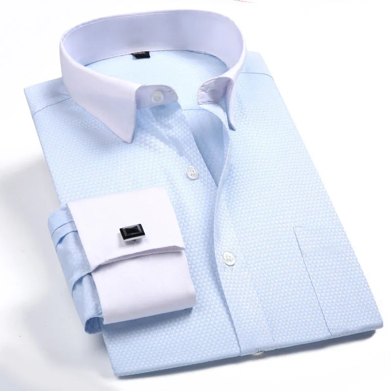 RNSHANGER Camicia elegante da uomo con polsini francesi Nuovi bottoni casual bianchi a maniche lunghe Marca maschile S Regular Fit Business Male95_voghion.com