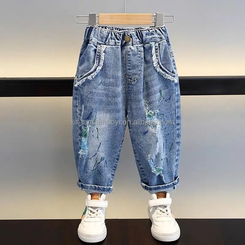 New Style Boys Denim Jeans Distressed Slim Fit Soft Stretch Denim Pants