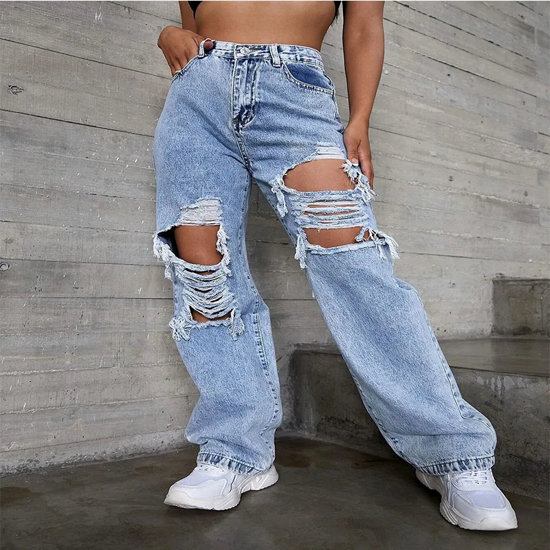 Wholesale Blue Ladies Mom Denim Jeans 