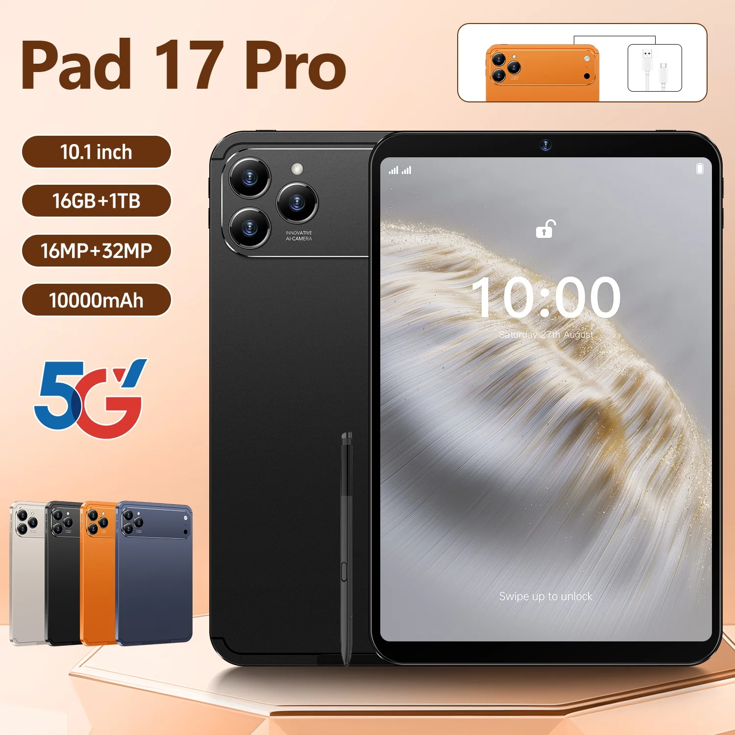 New Pad 17 Pro Max 5G Tablet PC Dual SIM with Stylus 16GB+1TB 32MP