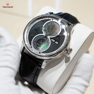 Custom Logo 24-Hour Display Multifunctional Automatic Mechanical Watch Full Calendar Waterproof Men's Watches Steel Case