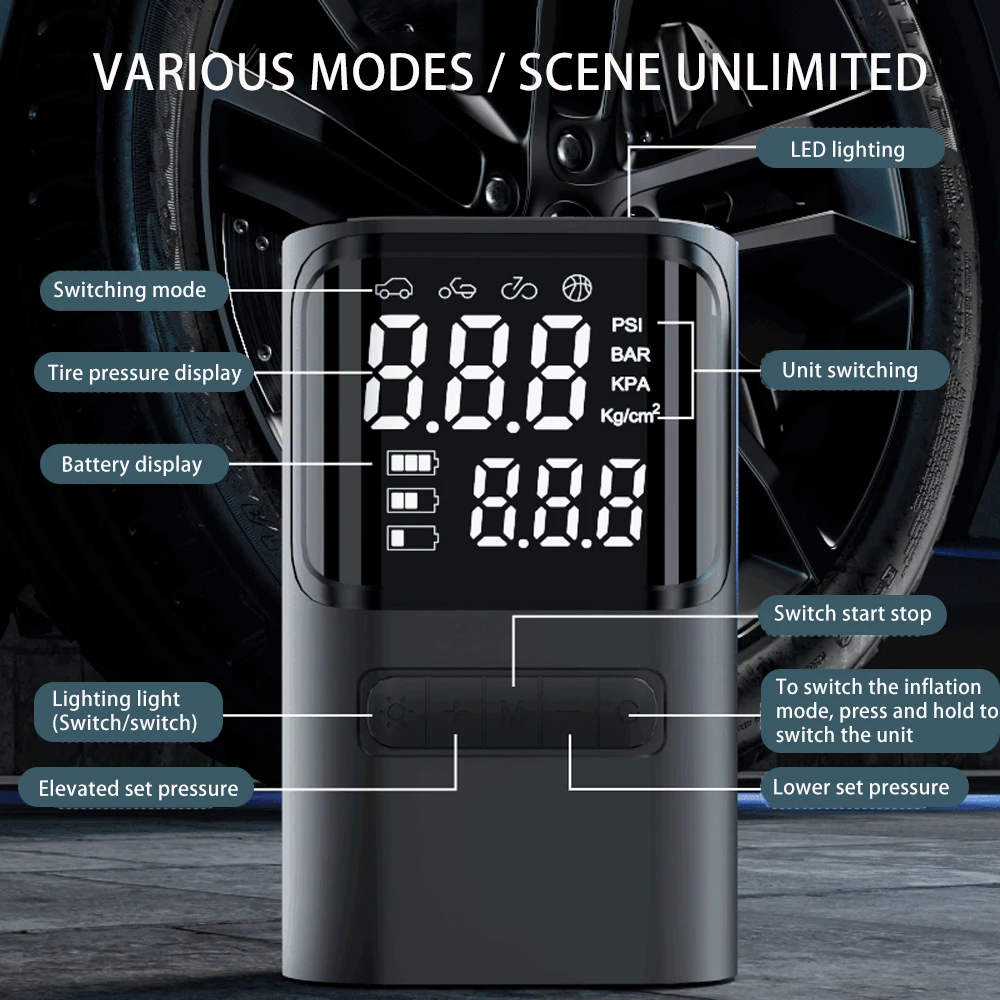 Portable Digital Tire Inflator Car Tyre Inflator Pump for Motorcycle Bicycle Auto Inflatable Air Pump - view 6