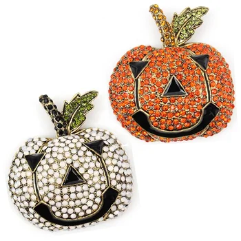 Wholesale Metal Enamel Brooches Big Size Halloween Rhinestone Pumpkin Brooch For Holiday Jewelry