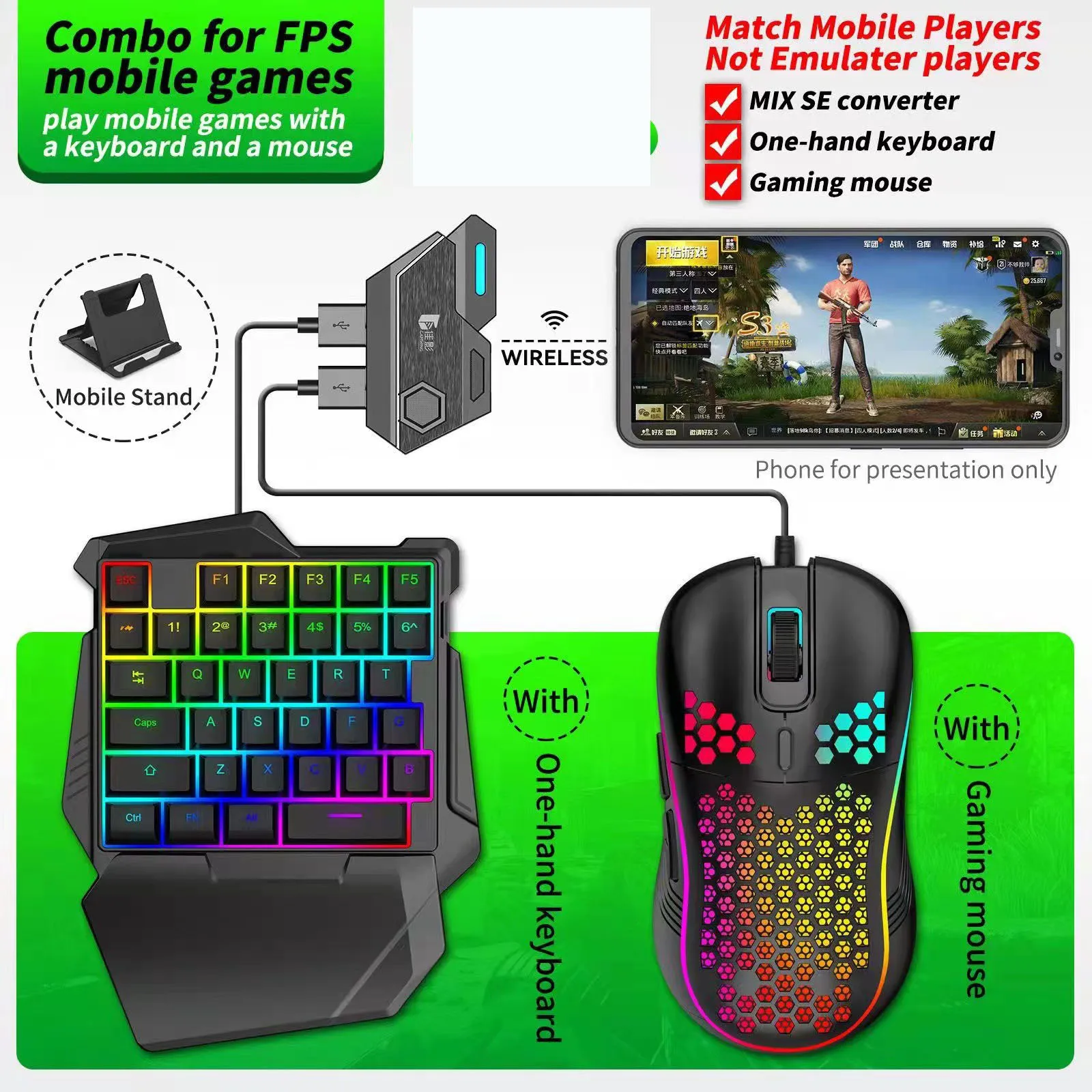 Mix Elite 4 in 1 Mouse Keyboard Converter Combo Pack Game Accessories Gaming Faster Reaction for Android IOS Mobile PUBG Games