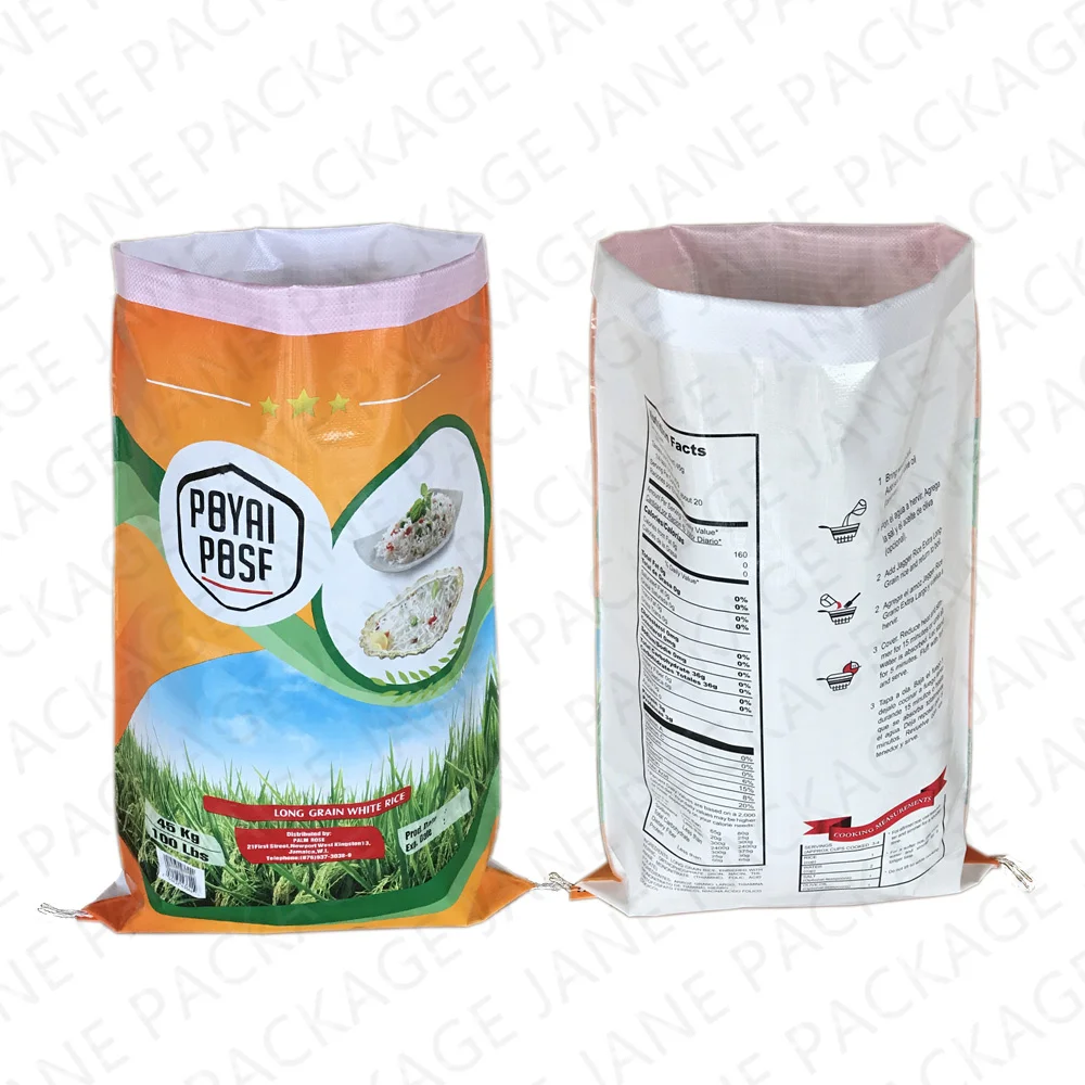 2020 Popular Useful Strong Large Size Full BOPP Print 45kg Long Rice Packing  Sack Rice Bag
