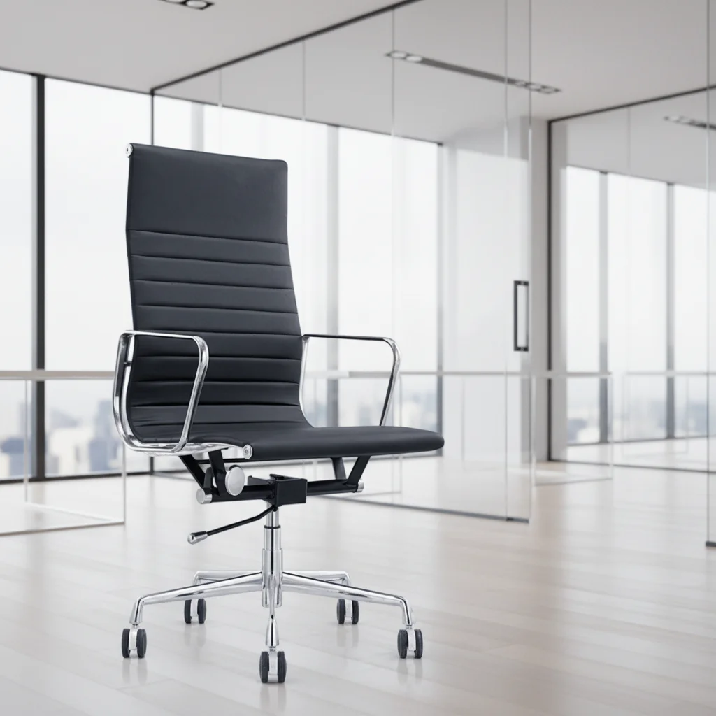 Alloy Frame Genuine Leather Executive Office Chair with Swivel Function and Steel Base 5