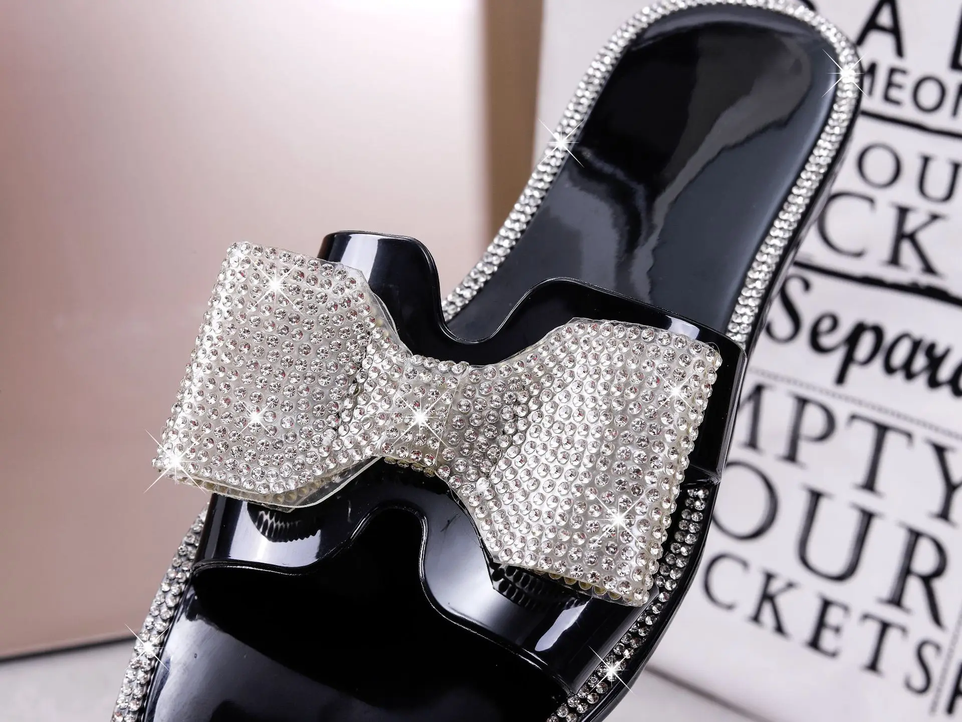 2021 Fashion Slides Slippers Rhinestone Color Bow Flat Slippers For Women Women Slippers