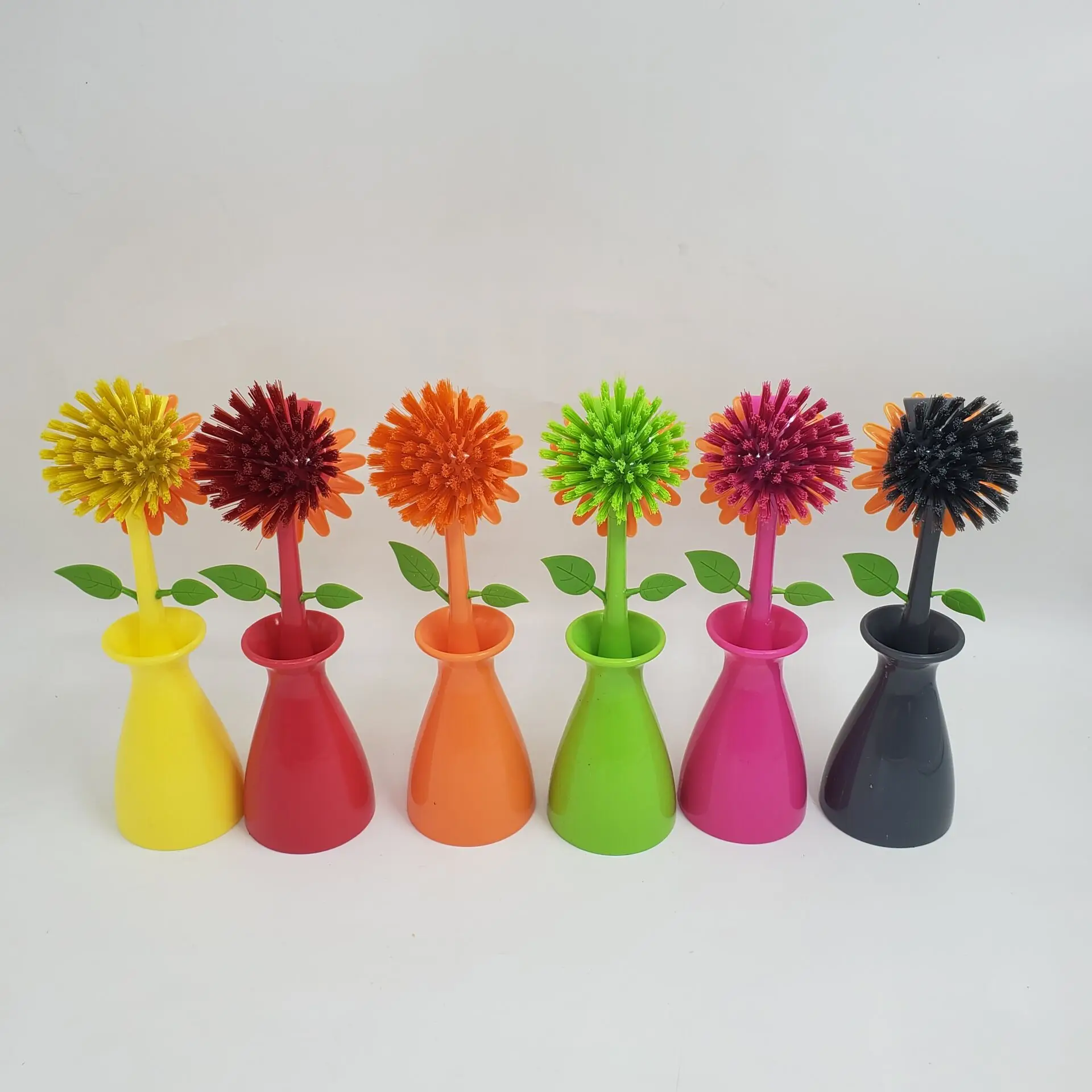 Flower Power Orange Dish Brush with Vase cleaning dish brush