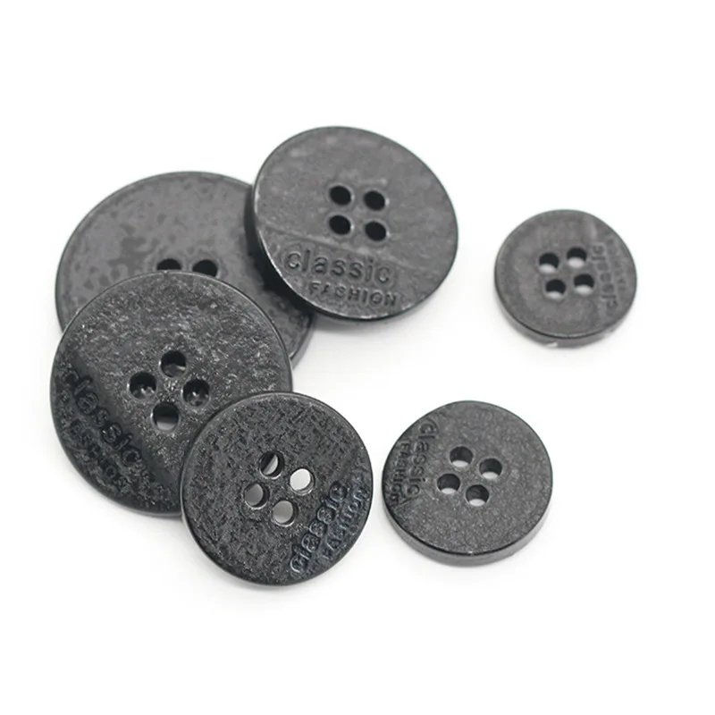 Round 4 Holes Classic Fashion Matte Black Resin Shirt Buttons For Men