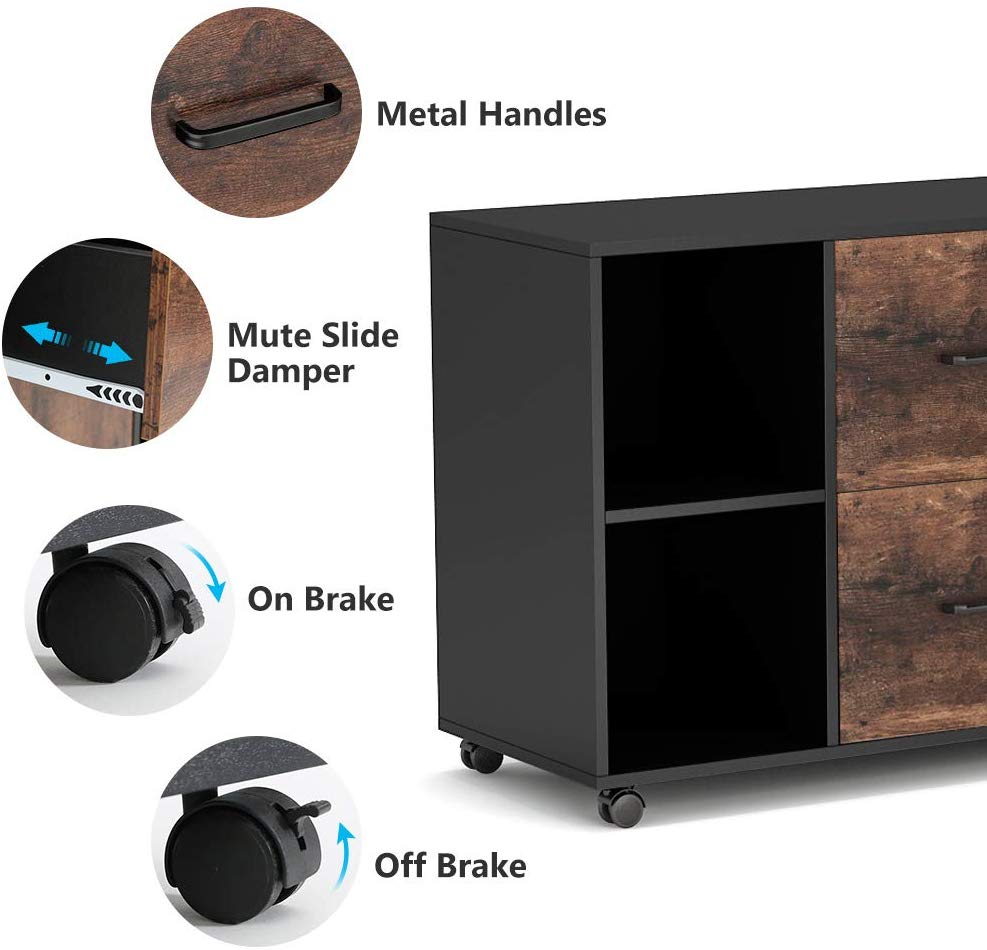 Деревянный шкаф для файлов Combohome с 2 выдвижными ящиками, шкафчик для документов с размером букв, подставка для принтера